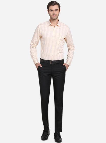 Black Self Design Slim Fit Formal Trouser  | Metal