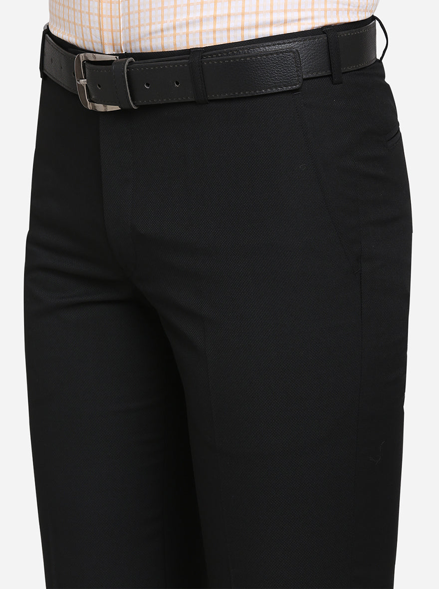 Black Self Design Slim Fit Formal Trouser  | Metal