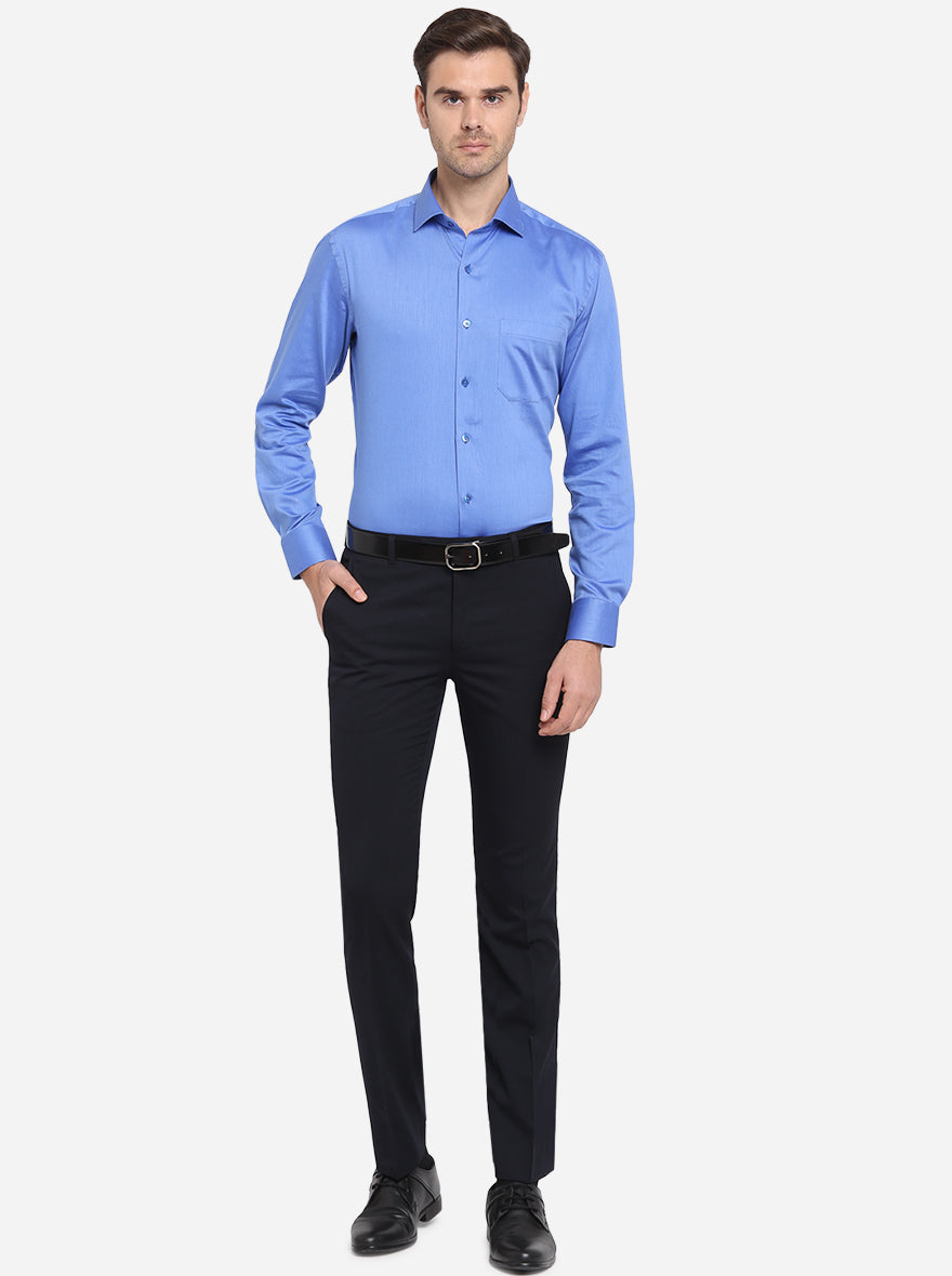 Ocean Blue Dobby Slim Fit Formal Shirt | Metal