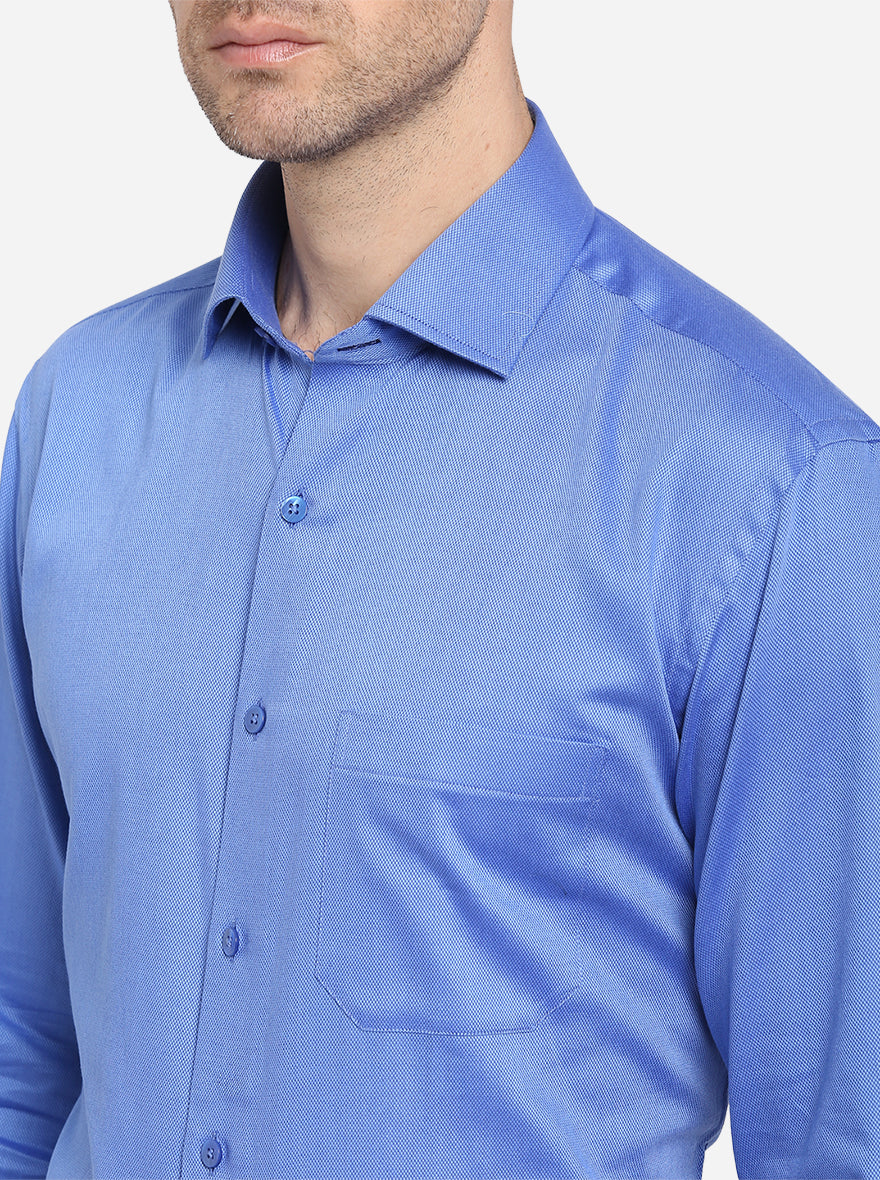 Ocean Blue Dobby Slim Fit Formal Shirt | Metal