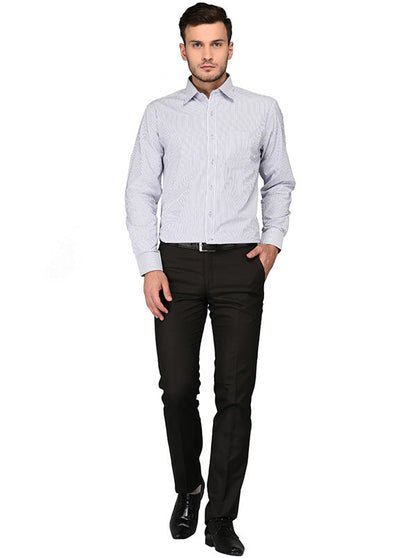 Greenfibre White & Blue Striped Regular Fit Formal Shirt