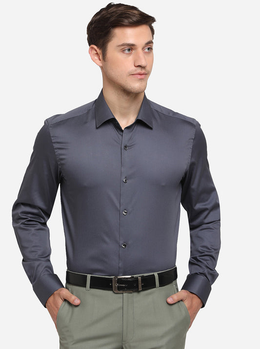 Grey Solid Slim Fit Party Wear Shirt | Wyre