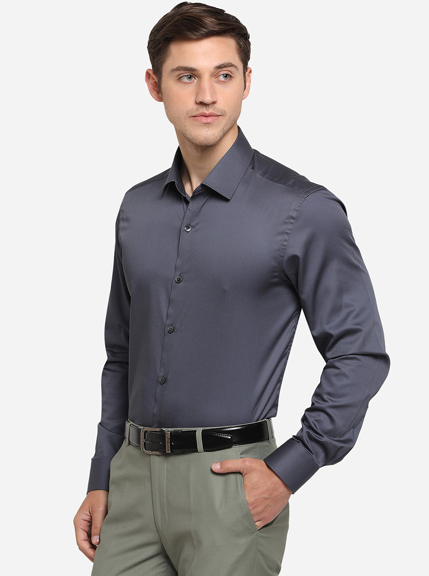 Grey Solid Slim Fit Party Wear Shirt | Wyre