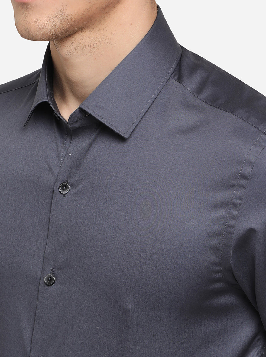 Grey Solid Slim Fit Party Wear Shirt | Wyre