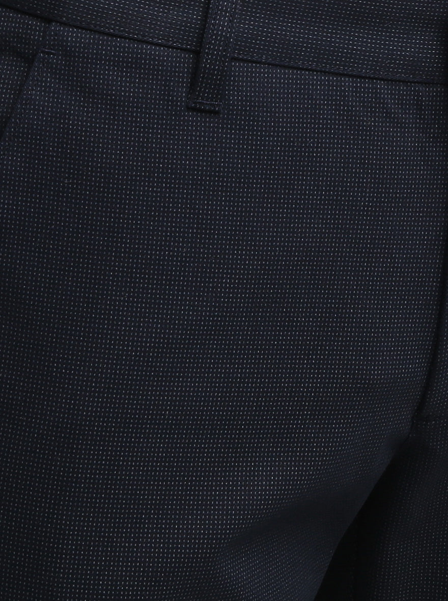 Navy Blue Printed Super Slim Fit Casual Trouser | Greenfibre