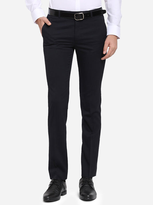 Dark Blue Solid Slim Fit Formal Trouser | Metal