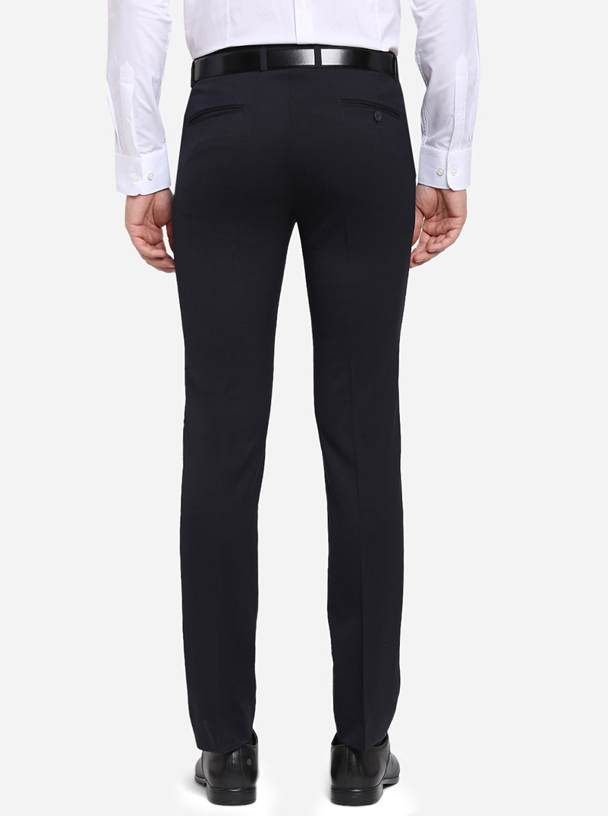 Dark Blue Solid Slim Fit Formal Trouser | Metal