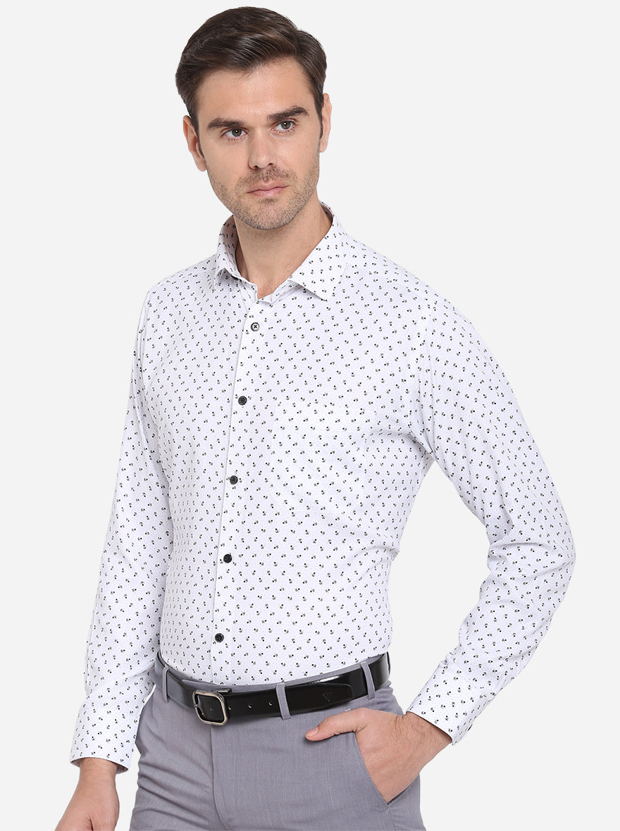 White & Black Printed Slim Fit Formal Shirt | Greenfibre