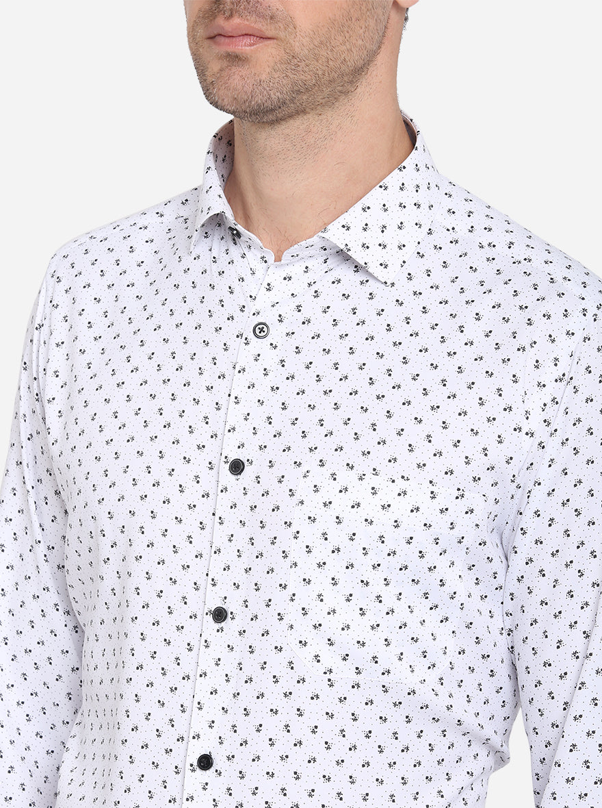 White & Black Printed Slim Fit Formal Shirt | Greenfibre