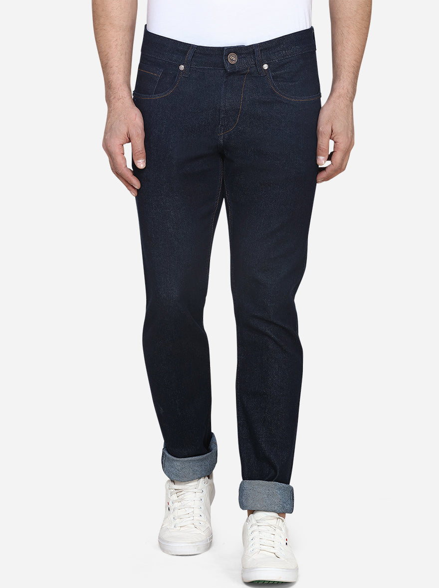 Dark Blue Solid Straight Fit Jeans | JadeBlue Sport