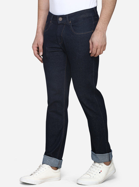 Dark Blue Solid Straight Fit Jeans | JadeBlue Sport