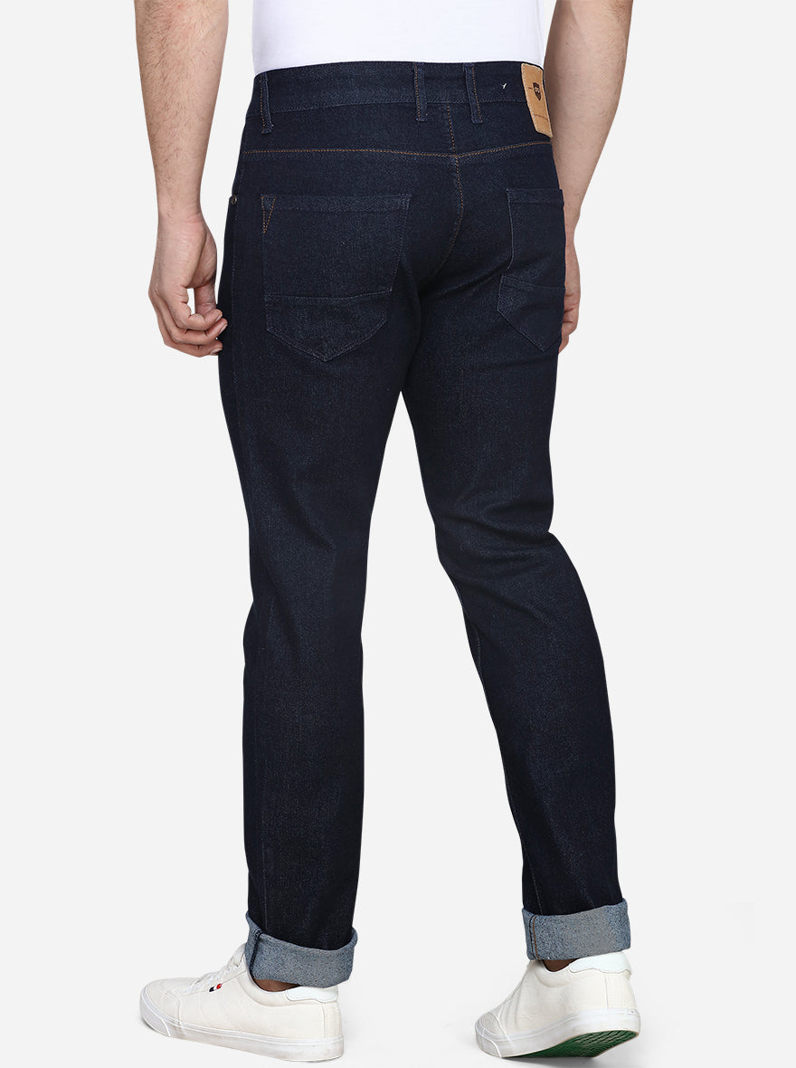 Dark Blue Solid Straight Fit Jeans | JadeBlue Sport