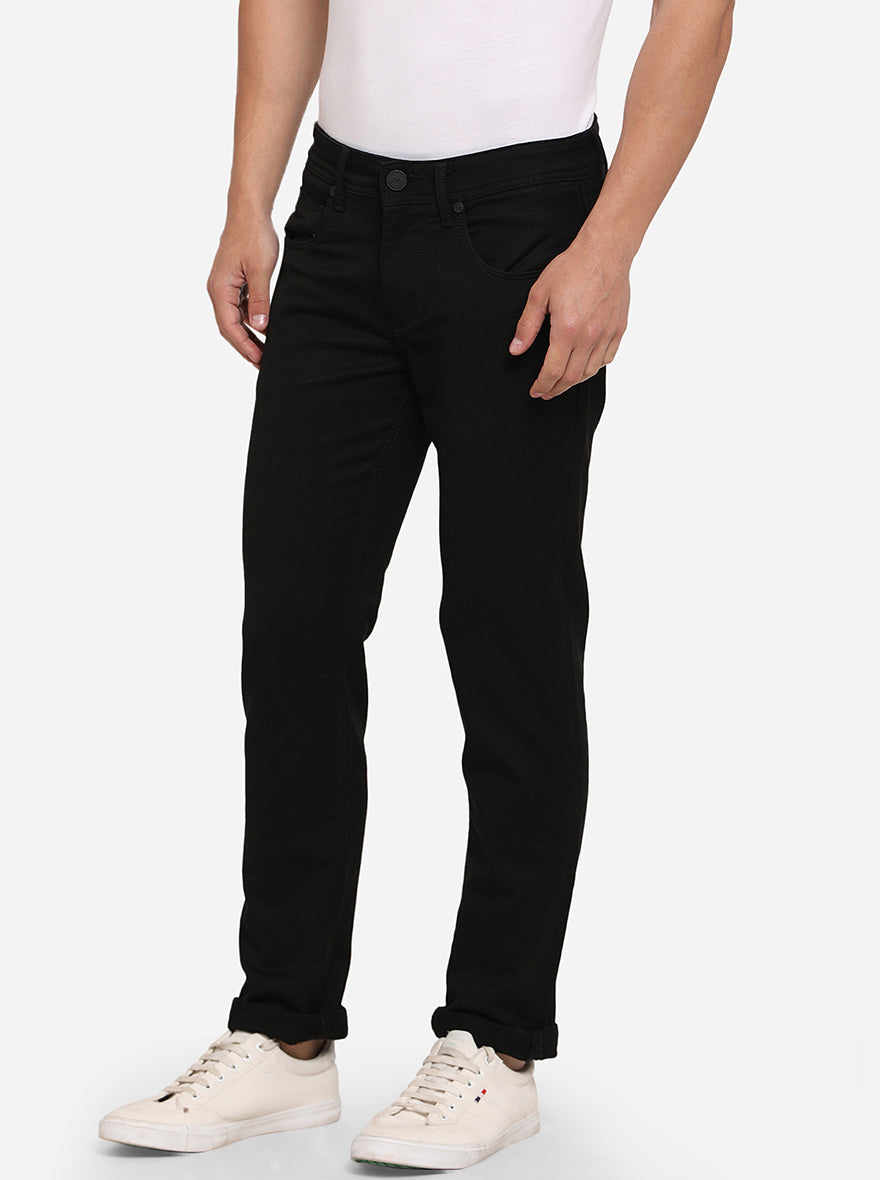 Jet Black Solid Slim Fit Jeans | JadeBlue Sport