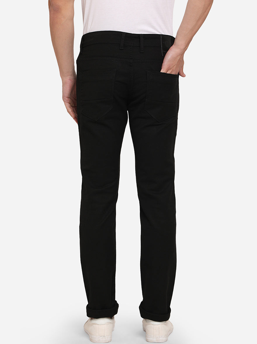 Jet Black Solid Slim Fit Jeans | JadeBlue Sport