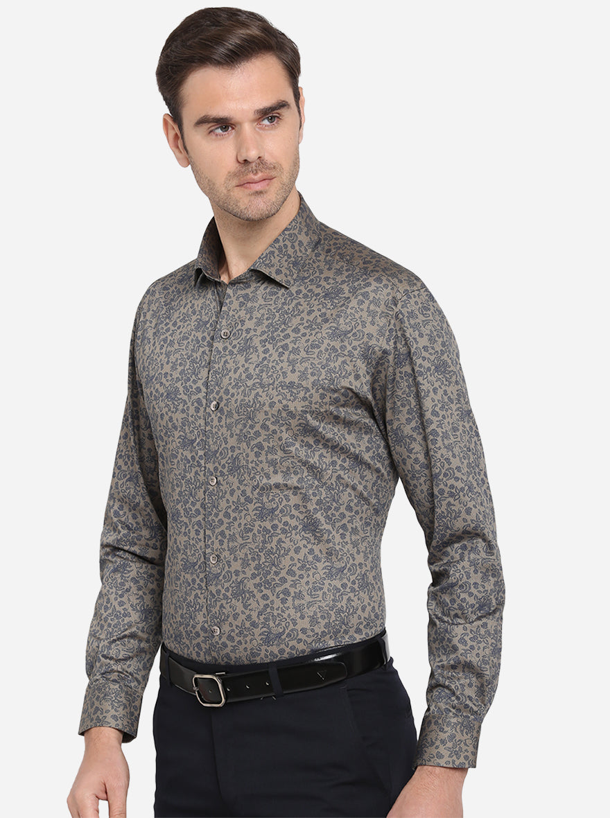 Pastel Green & Blue Printed Slim Fit Formal Shirt | Metal