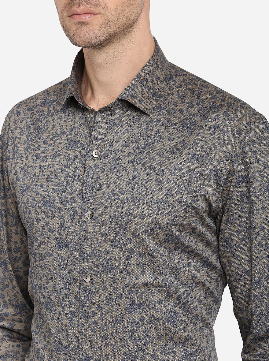 Pastel Green & Blue Printed Slim Fit Formal Shirt | Metal