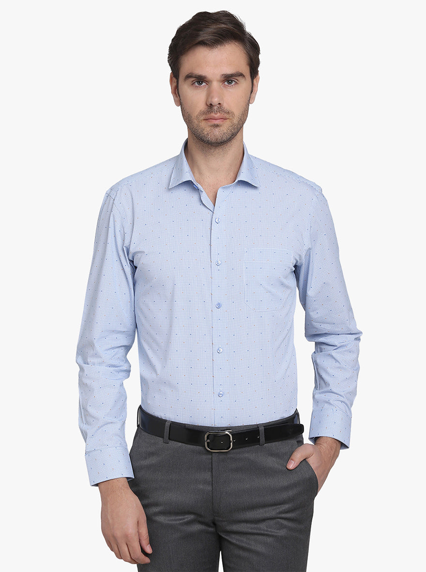 Sky Blue Checked Regular Fit Formal Shirt  | Greenfibre