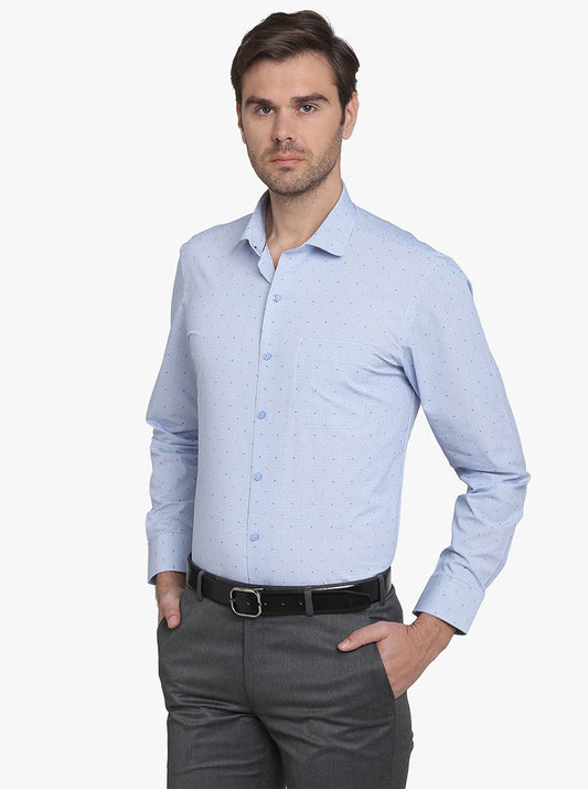 Sky Blue Checked Regular Fit Formal Shirt  | Greenfibre