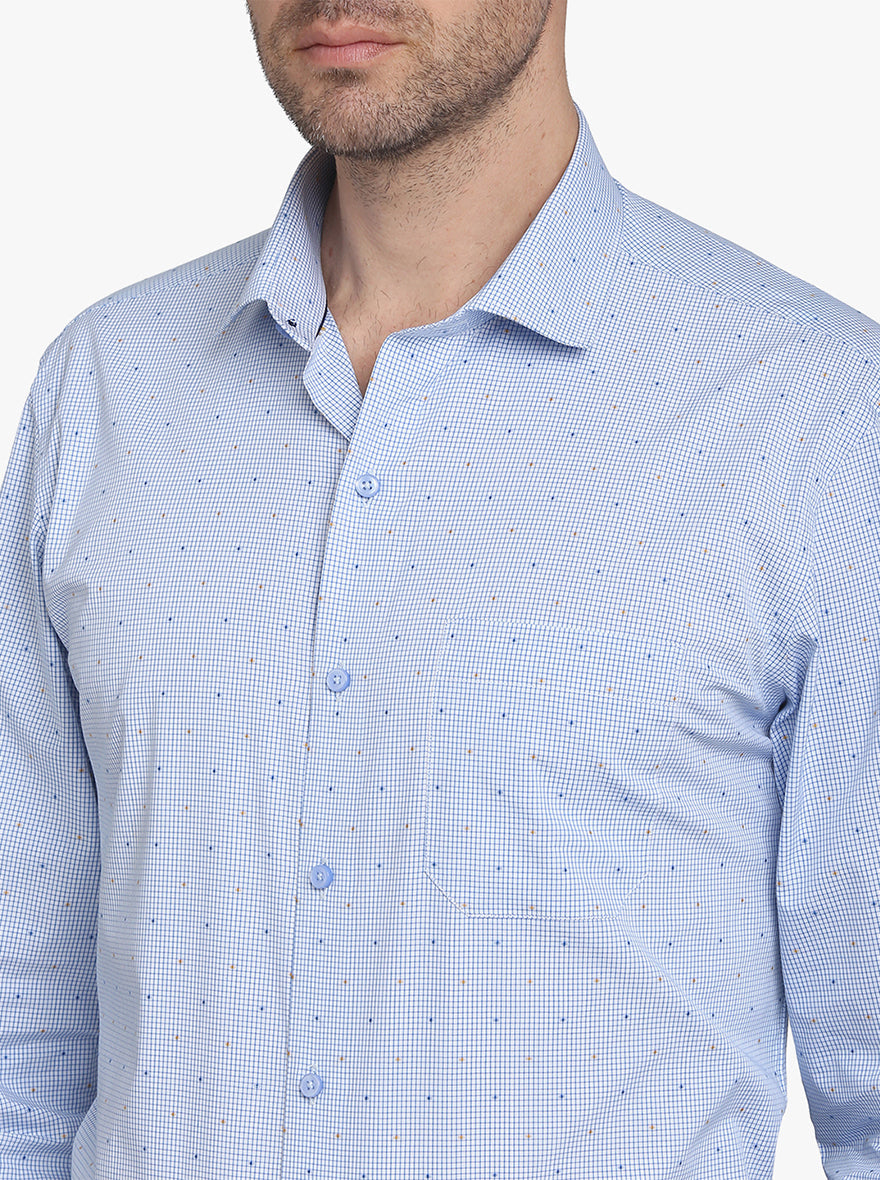 Sky Blue Checked Regular Fit Formal Shirt  | Greenfibre