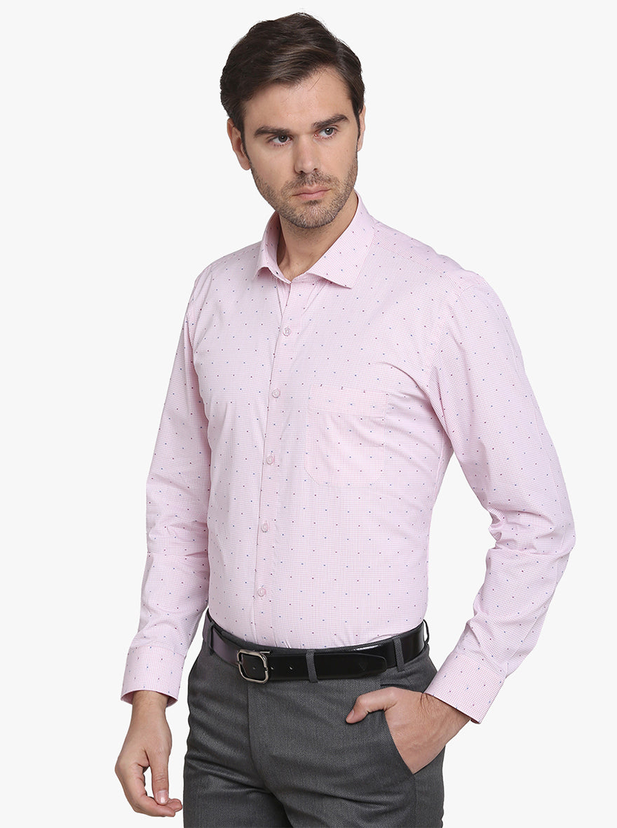 Light Pink Checked Regular Fit Formal Shirt  | Greenfibre