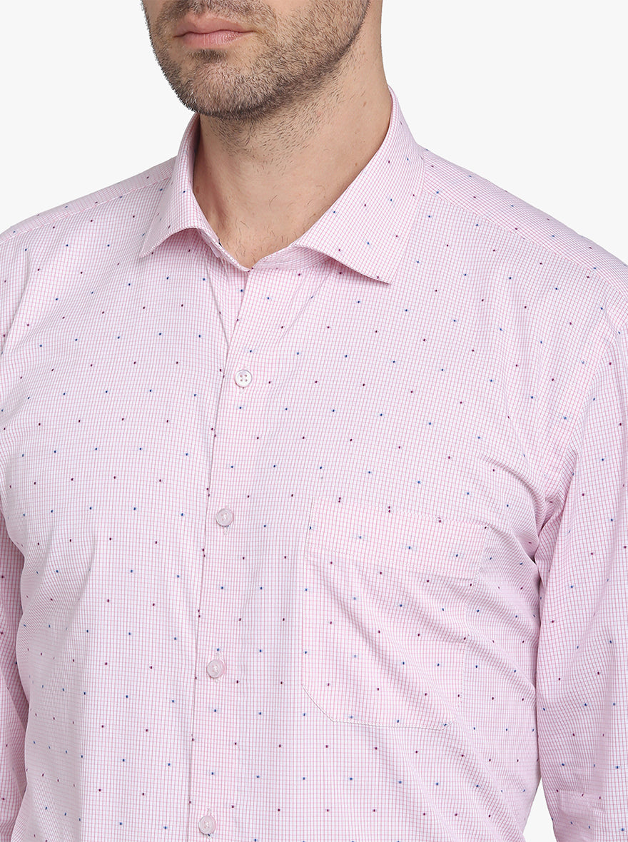 Light Pink Checked Regular Fit Formal Shirt  | Greenfibre