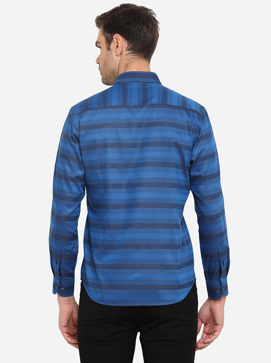 Royal Blue Striped Slim Fit Formal Shirt | Greenfibre