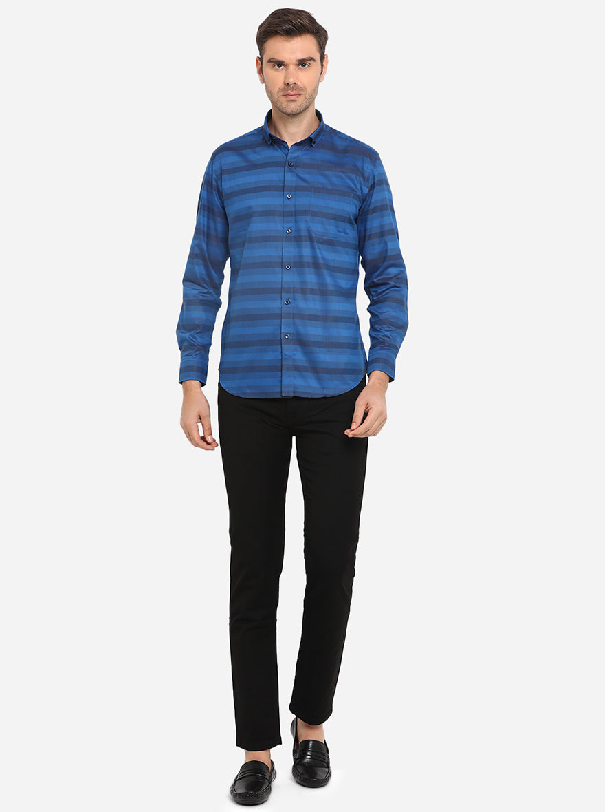 Royal Blue Striped Slim Fit Formal Shirt | Greenfibre