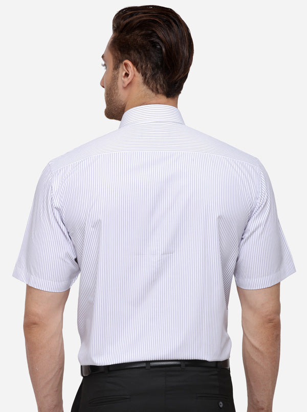 White & Navy Blue Striped Regular Fit Formal Shirt | Greenfibre