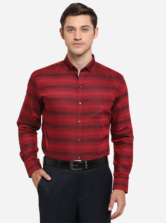 Maroon Striped Slim Fit Formal Shirt | Greenfibre