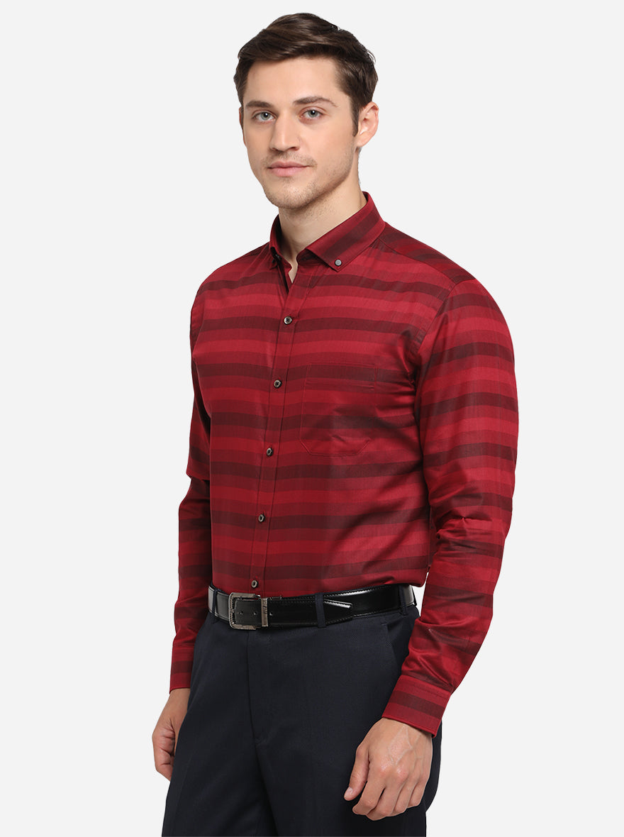 Maroon Striped Slim Fit Formal Shirt | Greenfibre