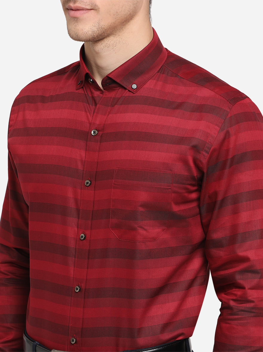 Maroon Striped Slim Fit Formal Shirt | Greenfibre