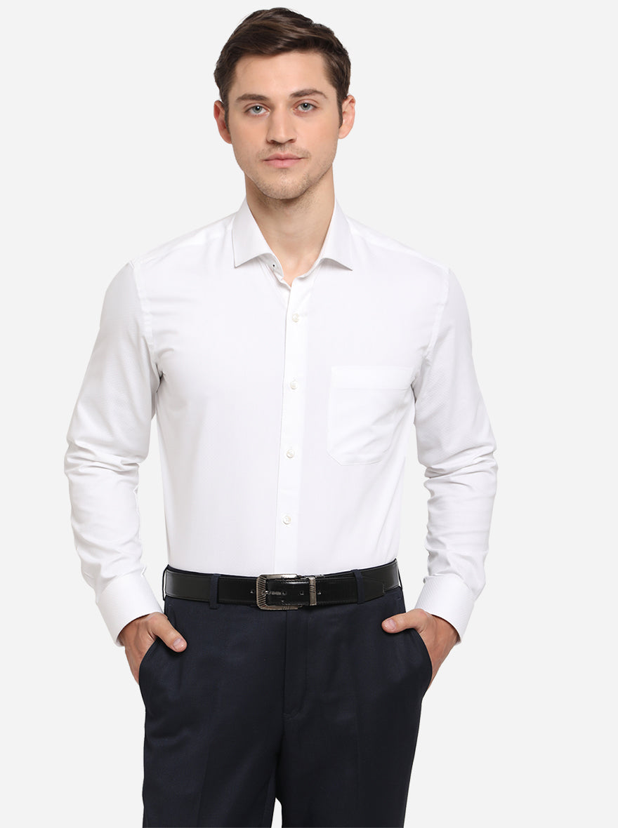 White Dobby Slim Fit Formal Shirt | Greenfibre