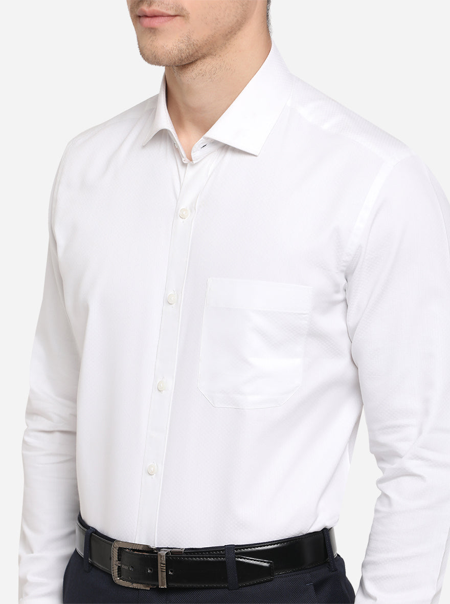 White Dobby Slim Fit Formal Shirt | Greenfibre