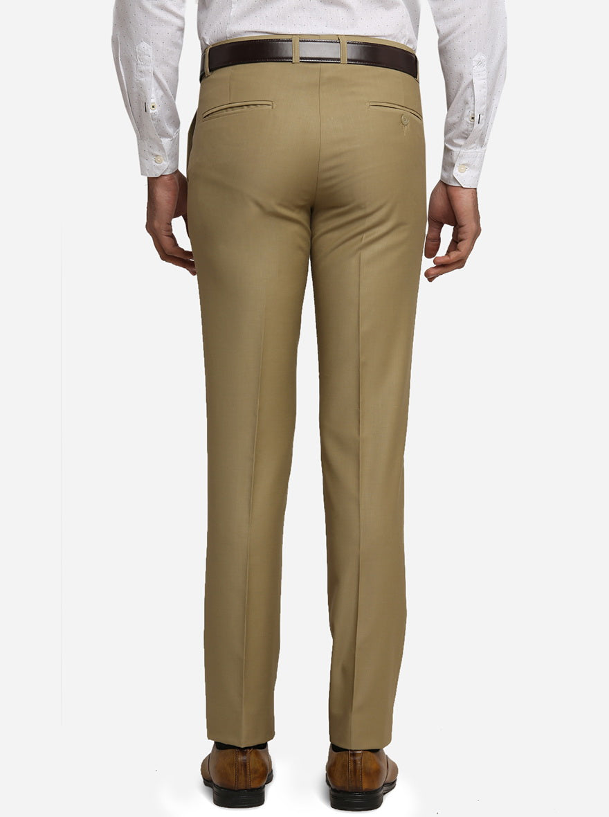 Khaki Self Design Slim Fit Formal Trouser | Metal