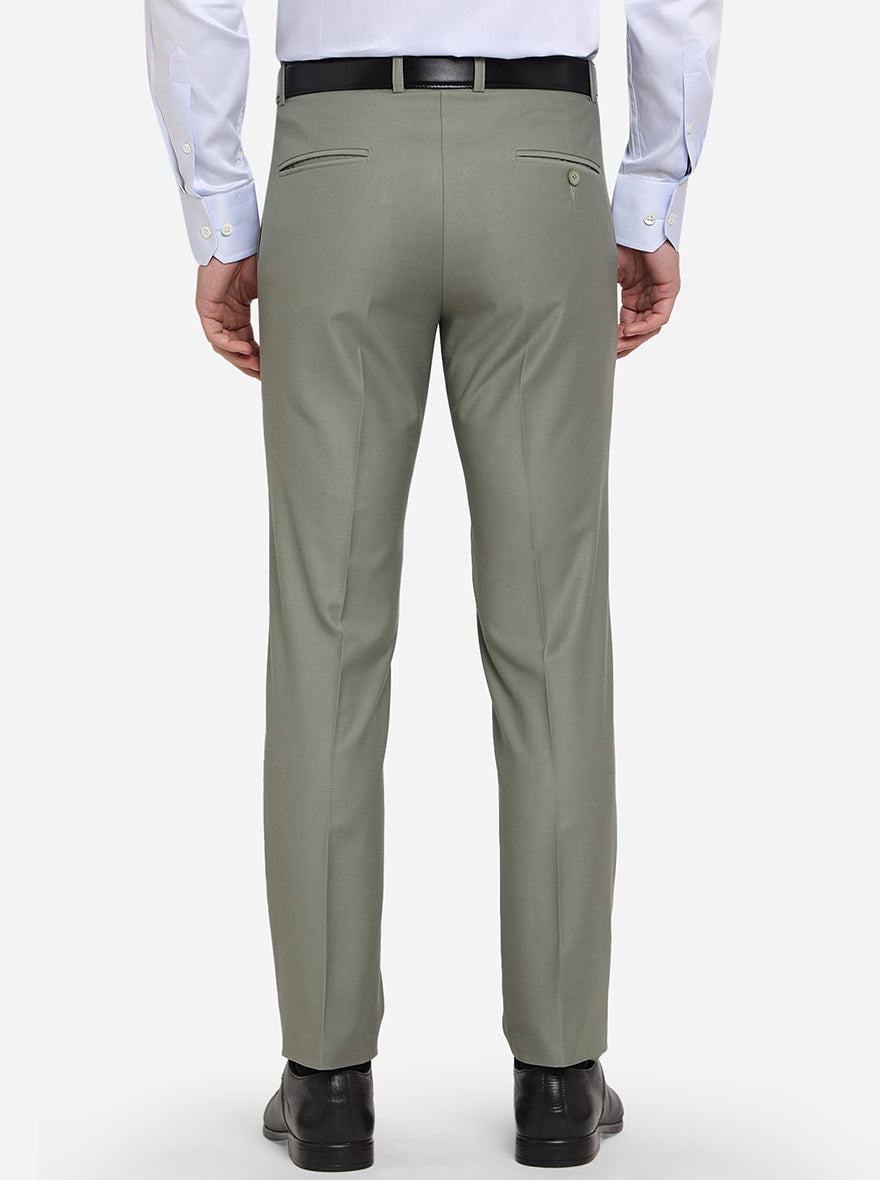 Olive Green Self Design Slim Fit Formal Trouser | Metal