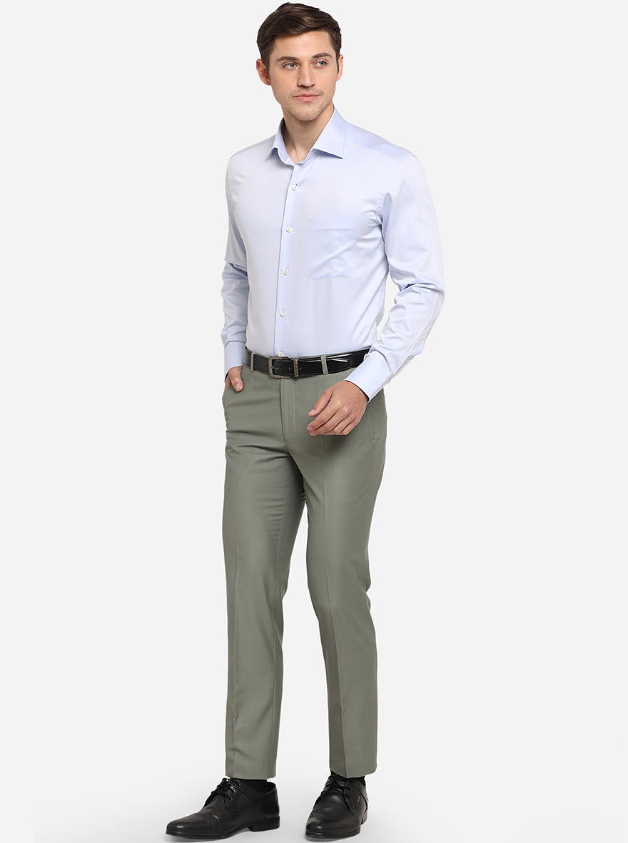 Olive Green Self Design Slim Fit Formal Trouser | Metal