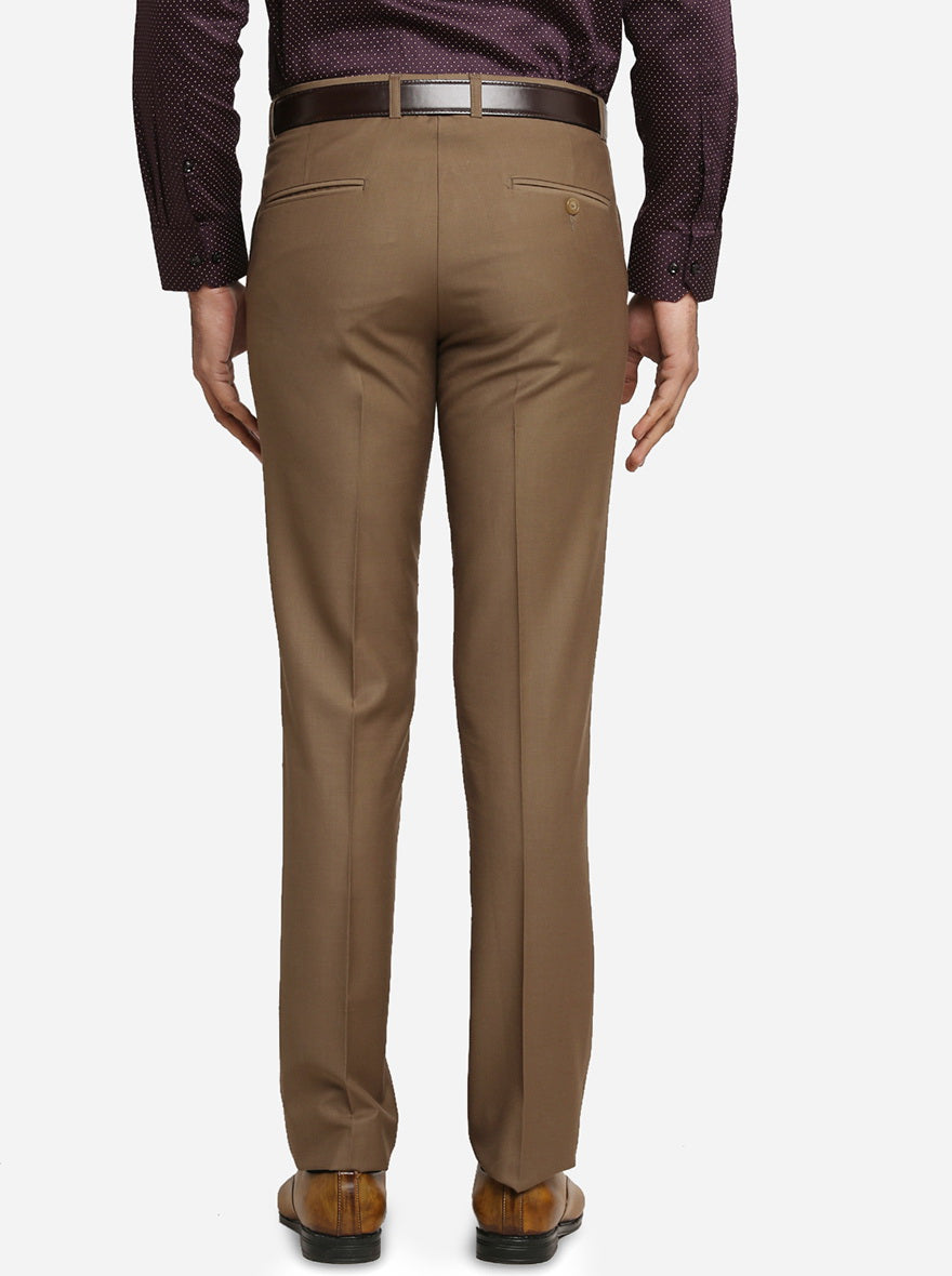 Brown Self Design Slim Fit Formal Trouser | Metal