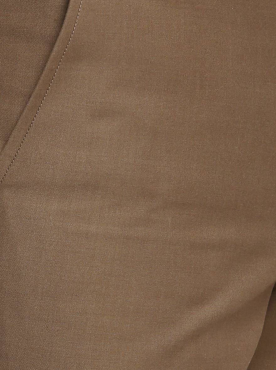 Brown Self Design Slim Fit Formal Trouser | Metal