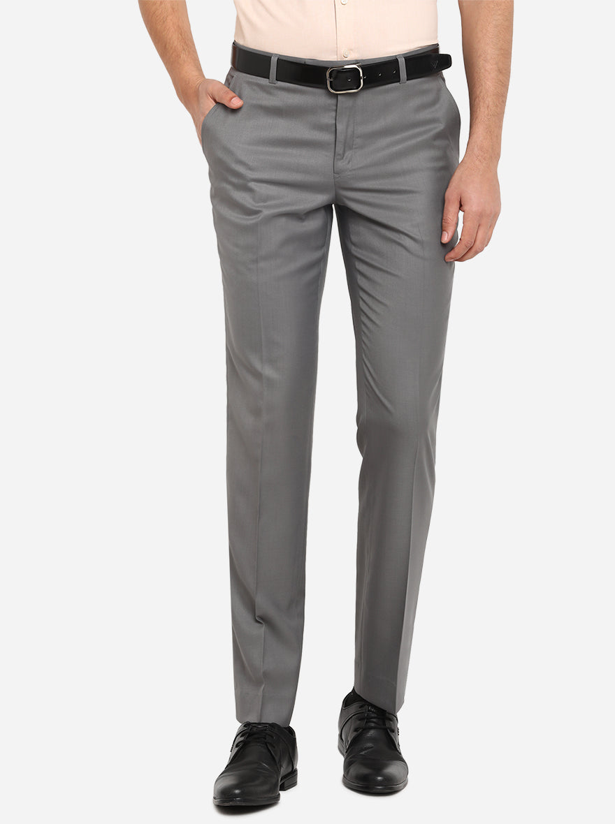 Grey Solid Classic Fit Formal Trouser | JadeBlue