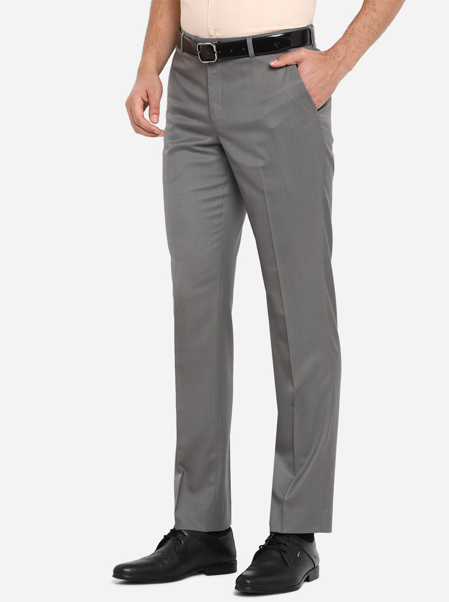 Grey Solid Classic Fit Formal Trouser | JadeBlue