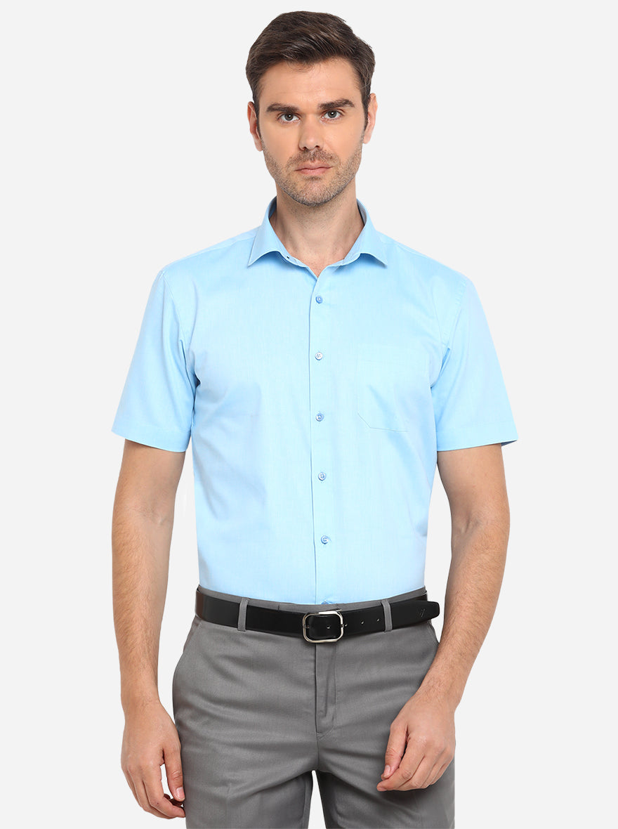 Light Blue Solid Regular Fit Formal Shirt | Greenfibre