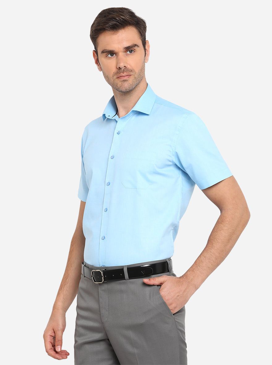 Light Blue Solid Regular Fit Formal Shirt | Greenfibre