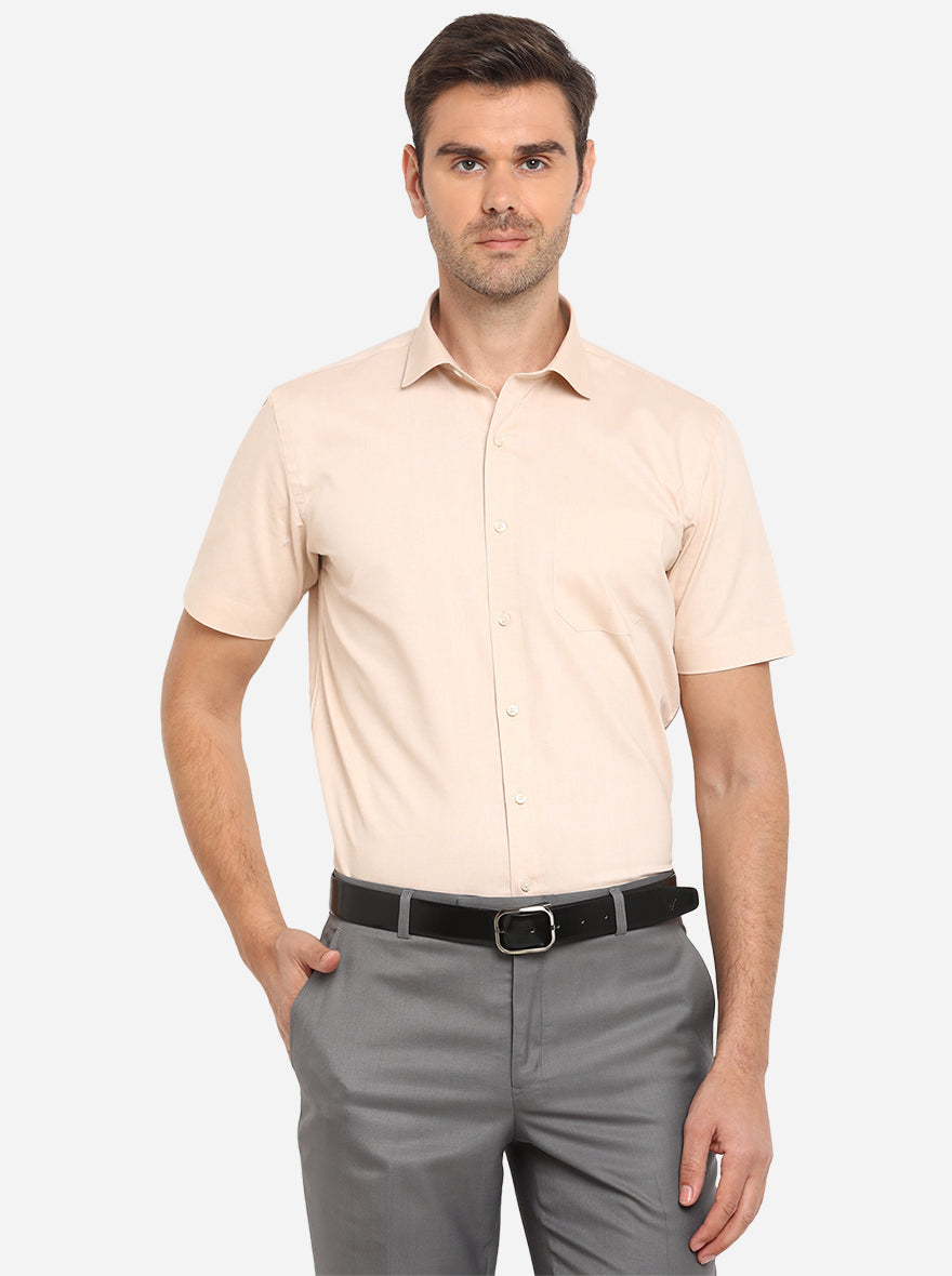 Fawn Beige Solid Regular Fit Formal Shirt | Greenfibre