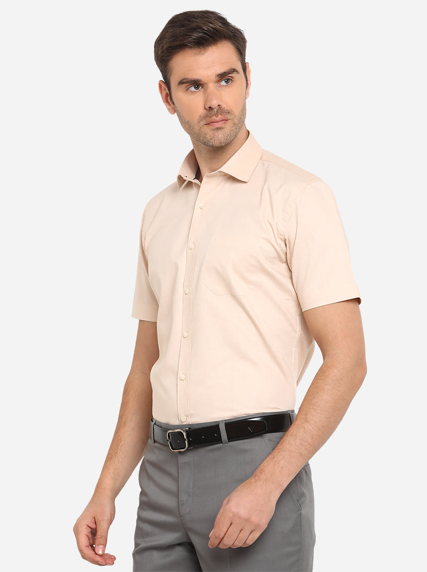 Fawn Beige Solid Regular Fit Formal Shirt | Greenfibre