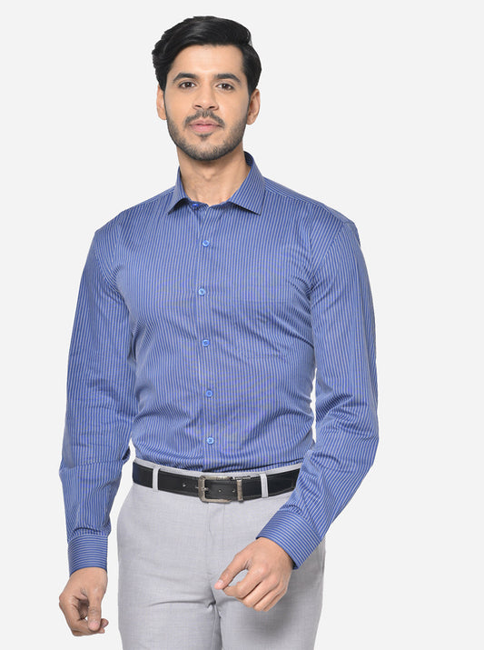 Powder Blue Striped Regular Fit Formal Shirt | JadeBlue