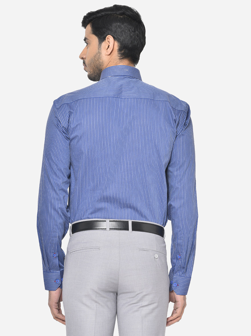 Powder Blue Striped Regular Fit Formal Shirt | JadeBlue