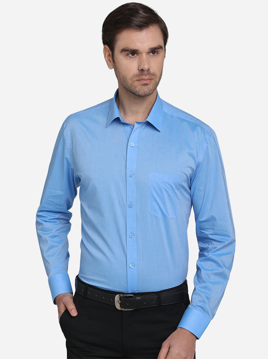 Blue Solid Regular Fit Formal Shirt  | JadeBlue