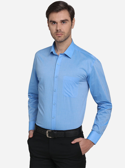 Blue Solid Regular Fit Formal Shirt  | JadeBlue