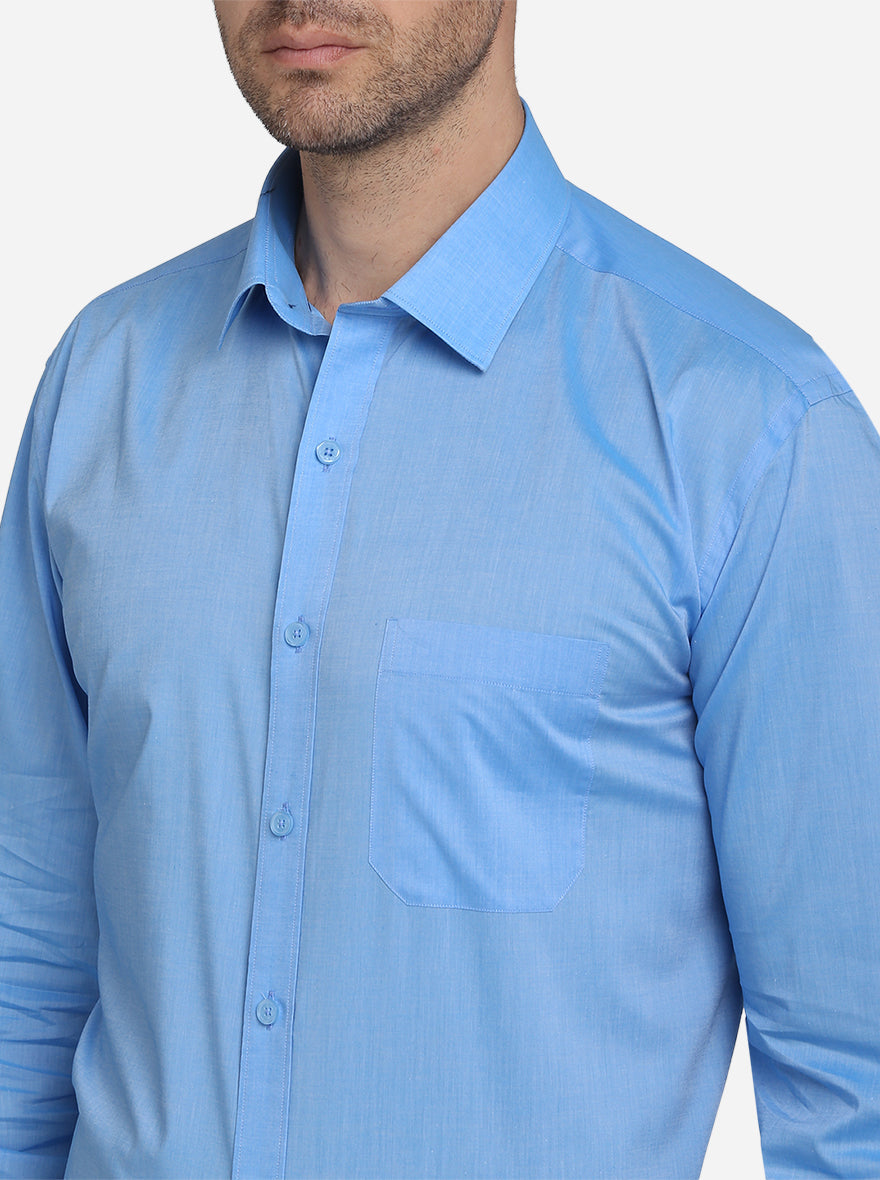 Blue Solid Regular Fit Formal Shirt  | JadeBlue