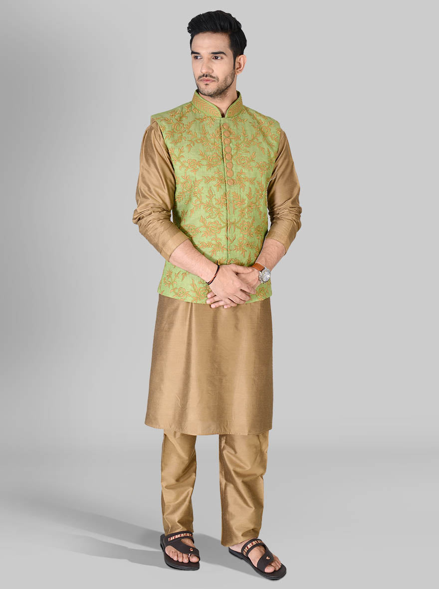 Green & Golden Kurta Set with Koti | Azania